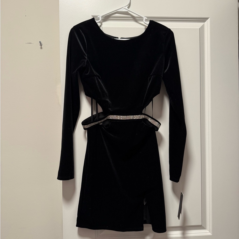 Macy's Black Long Sleeve Dress with Silver Accents